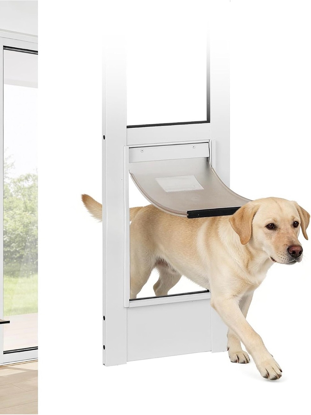 Medium Dog Patio Pet Door - White Frame with Brown Flap